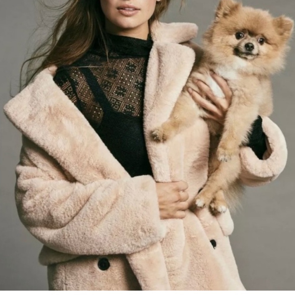 Free People Kate Faux Fur Coat in Blush - M